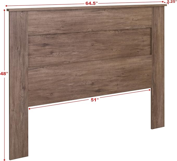 Prepac Stylish Flat Wood Panel Headboard for Queen Size Beds, Simplistic Wooden Queen Headboard 2.25" D x 64.5" W x 48" H, Drifted Gray, DHFQ-1301-1