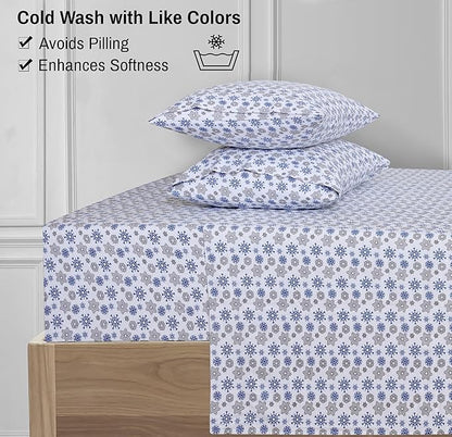 RUVANTI Flannel Sheets Twin Size - 100% Cotton Double Brushed Twin Sheets Set, Deep Pockets 16 Inches, All Seasons Breathable & Extra Soft Bed Sheets, Warm & Cozy, 3 Piece, Snow Flake Grey