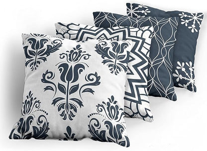 Ambesonne Retro Throw Pillow Cushion Case Pack of 4, Trellis Grid Medieval Floral Damask Mandala Flower Ornament in Modern Monochrome, Modern Accent Double-Sided Digital Printing, 24", Dark Slate Blue