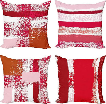 Ambesonne Grunge Throw Pillow Cushion Case Pack of 4, Abstract Design Simplistic Minimal Stripes Brushstrokes Contemporary, Modern Accent Double-Sided Digital Printing, 18", Rose Magenta and Dark Pink
