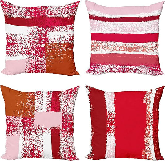 Ambesonne Grunge Throw Pillow Cushion Case Pack of 4, Abstract Design Simplistic Minimal Stripes Brushstrokes Contemporary, Modern Accent Double-Sided Digital Printing, 16", Rose Magenta and Dark Pink
