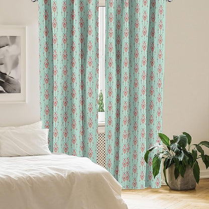 Ambesonne Southwestern Curtains, Vintage Tribal Triangles Peruvian Mexican Traditional Motifs in Pastel Colors, Window Treatments 2 Panel Set for Living Room Bedroom, Pair of - 28" x 84", Teal Red