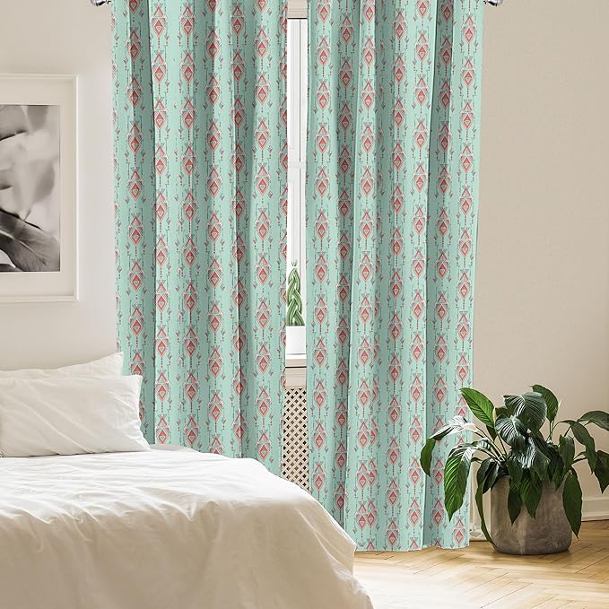 Ambesonne Southwestern Curtains, Vintage Tribal Triangles Peruvian Mexican Traditional Motifs in Pastel Colors, Window Treatments 2 Panel Set for Living Room Bedroom, Pair of - 28" x 95", Teal Red