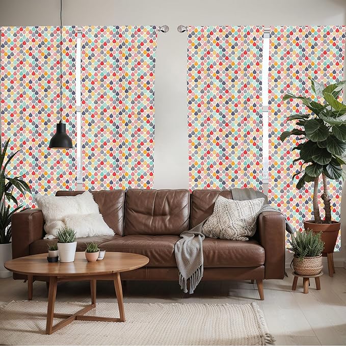 Ambesonne Geometric Window Curtains Pack of 2, Raindrops Doodle Style Creative Leaf Shaped Colorful Girls Theme, Lightweight Set with Rod Pocket, 4 Panels of - 28" x 95", Teal Coral