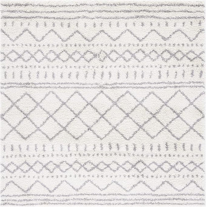 SAFAVIEH Arizona Shag Collection Area Rug - 6'7" Square, Ivory & Grey, Moroccan Design, Non-Shedding & Easy Care, 1.6-inch Thick Ideal for High Traffic Areas in Living Room, Bedroom (ASG741F)