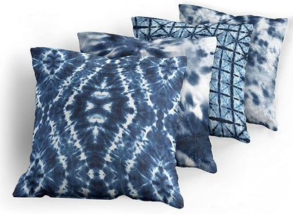Ambesonne Ethnic Throw Pillow Cushion Case Pack of 4, Watercolor Inspired Hippie Style Tie Dye Like Print Batik Bohemian Themes, Modern Accent Double-Sided Digital Printing, 20", White Blue