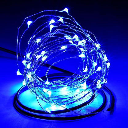 Karlling USB Plug in LED Fairy Lights,5 Packs of 50 LED Bulbs 16 Ft Silver Wire Waterproof Starry String Lights for Bedroom Patio Garden Party Wedding Commercial Lighting (Blue)
