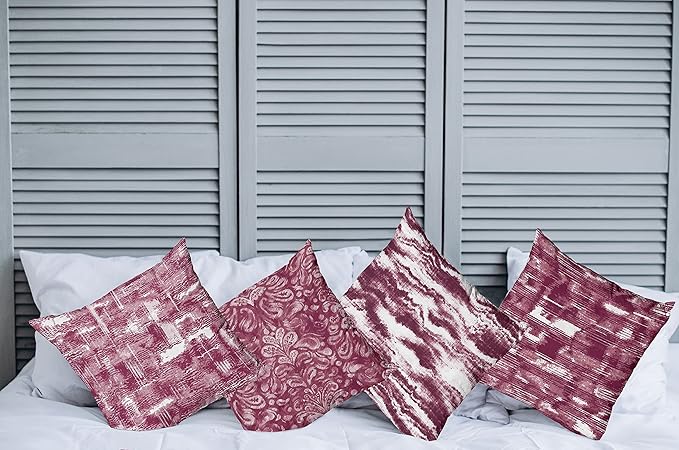 Ambesonne Vintage Throw Pillow Cushion Case Pack of 4, Abstract Grunge Effect Brushstrokes and Waving Striping Stains Paisley Drops, Modern Accent Double-Sided Digital Printing, 18", Raspberry Rose