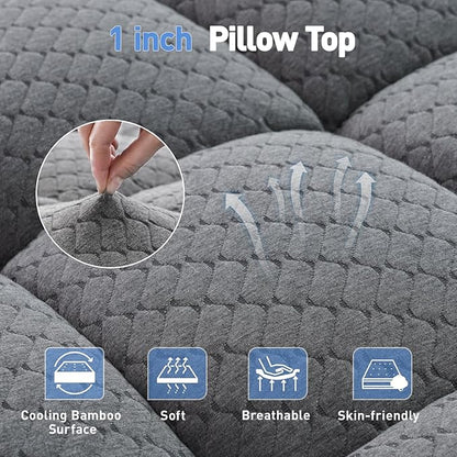 Dual Layer 3 Inch Memory Foam Mattress Topper King Size, 2 Inch Cooling Gel Memory Foam Plus 1 Inch Pillow Top Mattress Pad Cover, with 8-21 Inch Deep Pocket, Grey