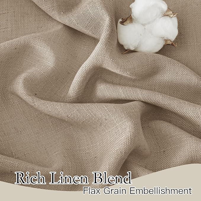 RYB HOME Natural Linen Curtains 102 inches Long, Light Filtering Privacy Protection 2 Panels Set Semi Sheer Home Decor for Sliding Glass Door Bedroom Doorway, W 52 x L 102 inches, Khaki