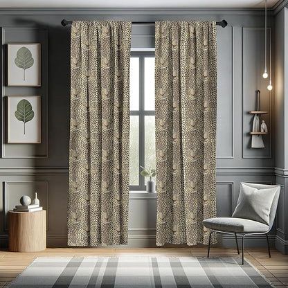 Ambesonne Leopard Print Curtains, Repetitive Cartoon Leo Wild Big Cat Faces in Natural Earthy Tones, Window Treatments 2 Panel Set for Living Room Bedroom, Pair of - 28" x 95", Tan