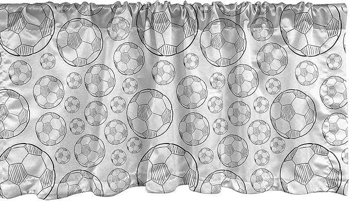 Lunarable Soccer Window Valance, Monochrome Sketch Composition Sports Themed Illustration Simplistic Design, Curtain Valance for Kitchen Bedroom Decor with Rod Pocket, 54" X 12", White Black