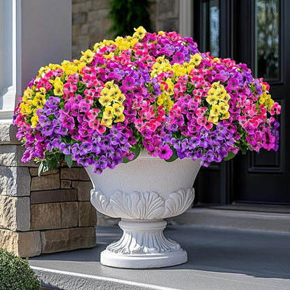 Artificial Flowers Outdoor Fake Plants - 16 Bundles UV Resistant No Fade Faux Shrubs Plastic Greenery Home Garden Porch Patio Decoration (1, Multi02-16pcs)