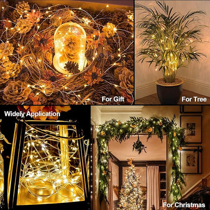 4 Pack Timer Fairy Lights Battery Operated 16.4Ft 50 LEDs Silver Copper Wire Christmas Twinkle Lights with 5 Lighting Modes for Indoor Outdoor Wedding Holiday Yard Decorations (Warm White)