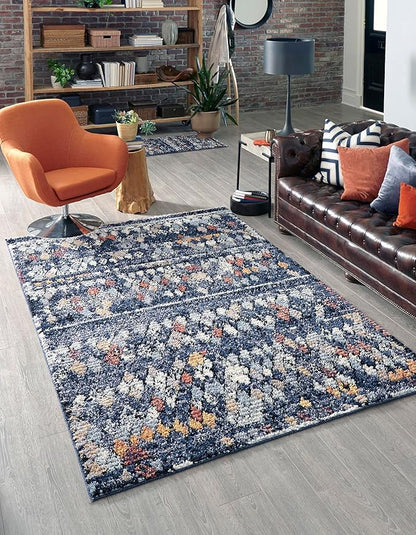 Rugs.com Morocco Collection Rug – 2' x 3' Navy Blue High-Pile Rug Perfect for Living Rooms, Large Dining Rooms, Open Floorplans