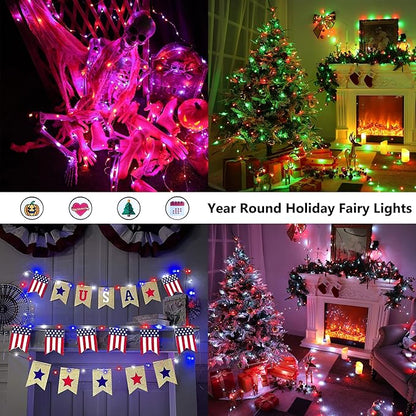 BrizLabs Fairy String Lights - 2 Pack 66ft 200 LED Color Changing Christmas Fairy Lights with Remote, Plug-in RGB Christmas Twinkle Light Rainbow Firefly Starry Light for Xmas Tree Halloween Bedroom