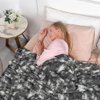 Tuddrom Decorative Extra Soft Fuzzy Faux Fur Throw Blanket 50" x 60",Solid Reversible Long Hair Shaggy Blanket,Fluffy Cozy Plush Comfy Microfiber Fleece Blanket for Couch Sofa Bedroom,Tie Dye Grey