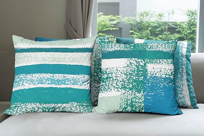 Ambesonne Grunge Throw Pillow Cushion Case Pack of 4, Abstract Design Simplistic Minimal Stripes Brushstrokes Contemporary, Modern Accent Double-Sided Digital Printing, 24", Teal Blue and Mint Green