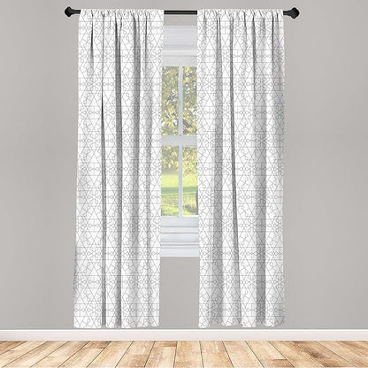 Ambesonne Geometric Window Curtains, Continuous Pattern with Abstract Concave Shapes and Triangles Print, Lightweight Decor 2-Panel Set with Rod Pocket, Pair of - 28" x 95", Charcoal Grey and White