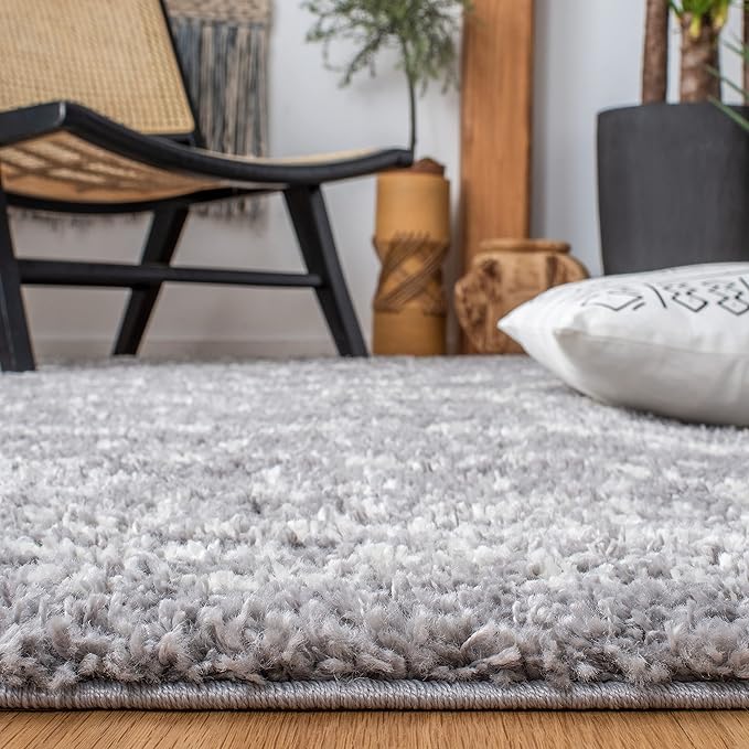 SAFAVIEH Arizona Shag Collection 2' 3" x 8' Grey/Ivory ASG741G Moroccan Non-Shedding Entryway Foyer Living Room Bedroom 1.6-inch Thick Runner Rug