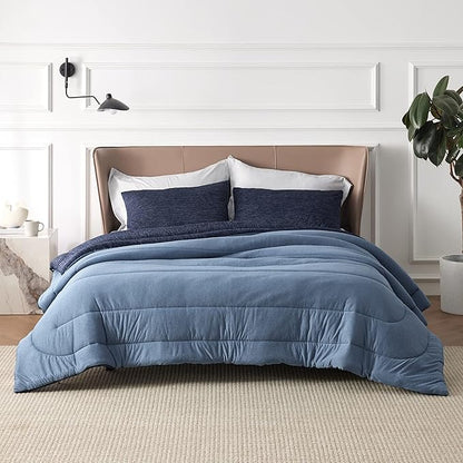 Bedsure California King Comforter Set - Cooling and Warm Bed Set, Navy Blue Reversible Bedding for All Season, 3 Pieces, 1 California King Size Comforter (104"x96") and 2 Pillow Cases (20"x36")