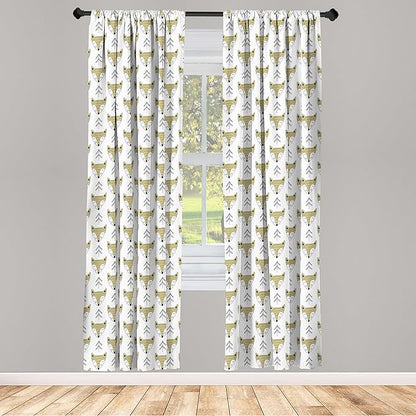 Ambesonne Cartoon Window Curtains, Doodle Style Forest Animals Hand Drawn Sleeping Fox Portraits and Trees, Lightweight Decor 2-Panel Set with Rod Pocket, Pair of - 28" x 95", White Beige