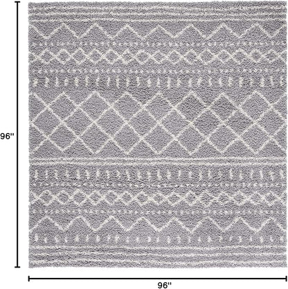 SAFAVIEH Arizona Shag Collection Area Rug - 8' Square, Grey & Ivory, Moroccan Design, Non-Shedding & Easy Care, 1.6-inch Thick Ideal for High Traffic Areas in Living Room, Bedroom (ASG741G)