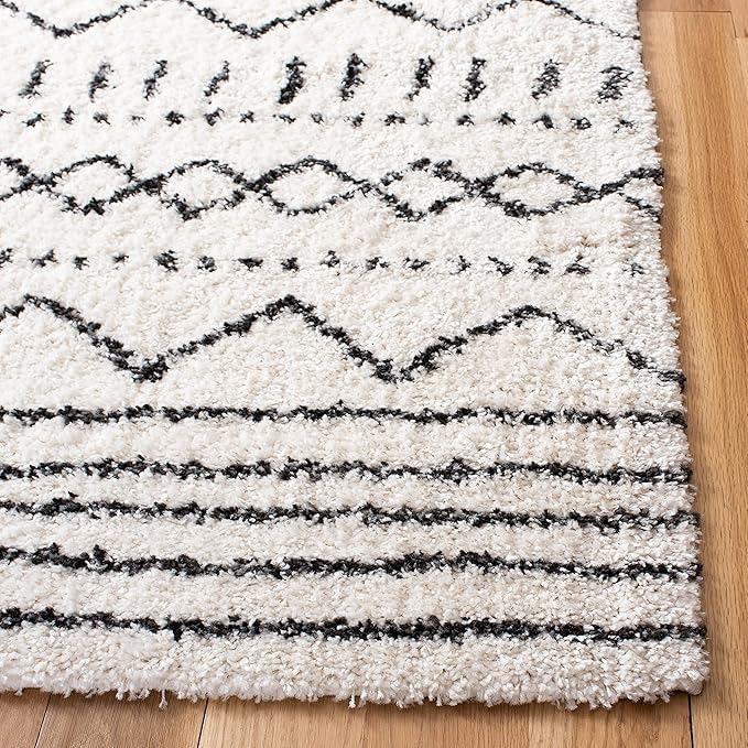 SAFAVIEH Arizona Shag Collection Area Rug - 2'3" x 18' Runner, Ivory & Black, Non-Shedding & Easy Cleaning, Plush Thick Pile, Ideal for Living Room, Bedroom, Dining Space (ASG741Z)