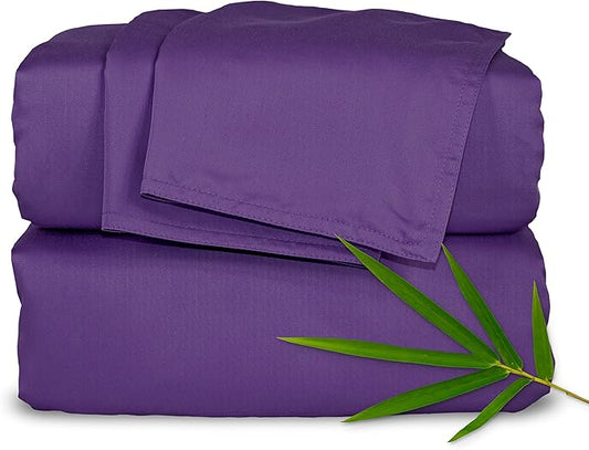Twin Sheets by Pure Bamboo, Genuine 100% Organic Viscose Derived from Bamboo Bed Sheet Set, Luxuriously Soft & Cooling, Double Stitching, Lifetime Quality Promise (Twin, Purple)