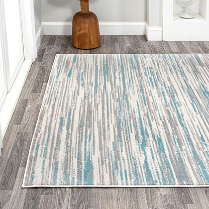 JONATHAN Y Speer Abstract Linear Stripe Gray/Blue Indoor Area Rug, 4x6, Contemporary, Rustic, Easy-Cleaning for Living Room, Bedroom, Kitchen, Pet Friendly, Non-Shedding (LUX106A-4)
