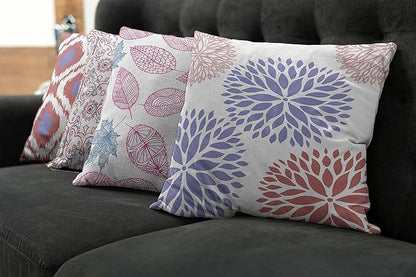 Ambesonne Vintage Throw Pillow Cushion Case Pack of 4, Bohemian Ornamental Leaves Dahlia Pattern Geometric Art Curlicue Motif, Modern Accent Double-Sided Digital Printing, 24", Lavender Pale Maroon