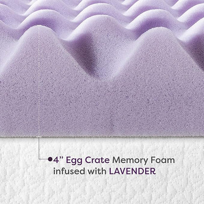 Best Price Mattress 4 Inch Egg Crate Memory Foam Mattress Topper with Soothing Lavender Infusion, CertiPUR-US Certified, Dorm Essentials, Twin