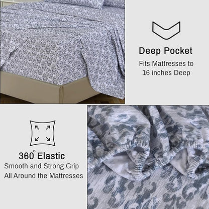RUVANTI Flannel Sheets Full Size - 100% Cotton Double Brushed Bed Sheets Set, Deep Pockets 16 Inches, All Seasons Breathable & Extra Soft Full Sheets, Warm & Cozy, 4 Piece, Damask