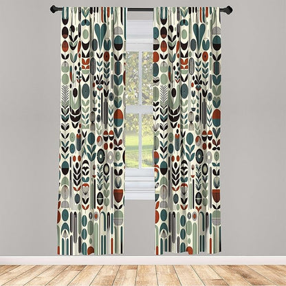 Ambesonne Leafy Art Curtains, Scandinavian Leaves Pattern with Geometric Roundy Modern Boho Print, Window Treatments 2 Panel Set for Living Room Bedroom, Pair of - 28" x 95", Pale Green Redwood Teal