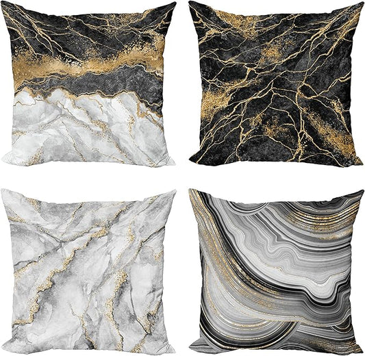 Ambesonne Marble Throw Pillow Cushion Case Pack of 4, Obsidian Like Ornaments Natural Stone Stains and Veins Golden Yellow Tone, Modern Accent Double-Sided Digital Printing, 20", Charcoal Grey Coconut