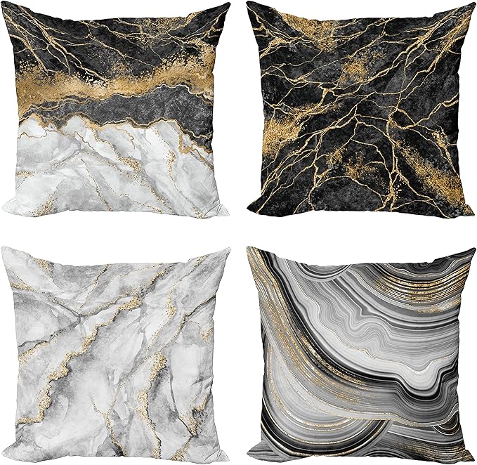 Ambesonne Marble Throw Pillow Cushion Case Pack of 4, Obsidian Like Ornaments Natural Stone Stains and Veins Golden Yellow Tone, Modern Accent Double-Sided Digital Printing, 24", Charcoal Grey Coconut