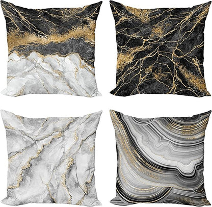 Ambesonne Marble Throw Pillow Cushion Case Pack of 4, Obsidian Like Ornaments Natural Stone Stains and Veins Golden Yellow Tone, Modern Accent Double-Sided Digital Printing, 24", Charcoal Grey Coconut