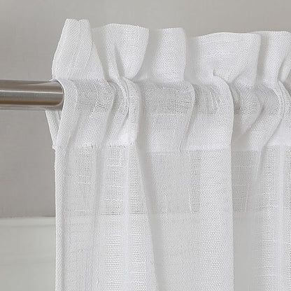 Aiyufeng Kirei Faux Linen Sheer Valances, Farmhouse Kitchen Valance Sheer Curtain 14 Inch Length 1 Panel, Soft Slub Textured Valance for Small Windows Basement Bedroom, 60X14 Inch, 1 Piece, White