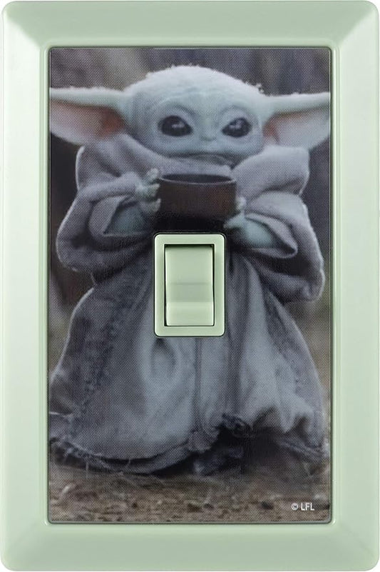 STAR WARS The Child Wall Switch, Battery Operated, Night Light, Wireless, Baby Yoda, Mandalorian, ON/Off, LED Light Switch, Perfect for Bedrooms, Bathrooms, Nursery, Game Room and More, 53291