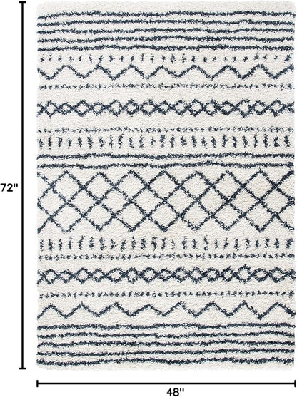 SAFAVIEH Arizona Shag Collection Accent Rug - 4' x 6', Ivory & Slate, Moroccan Design, Non-Shedding & Easy Care, 1.6-inch Thick Ideal for High Traffic Areas in Entryway, Living Room, Bedroom (ASG741M)
