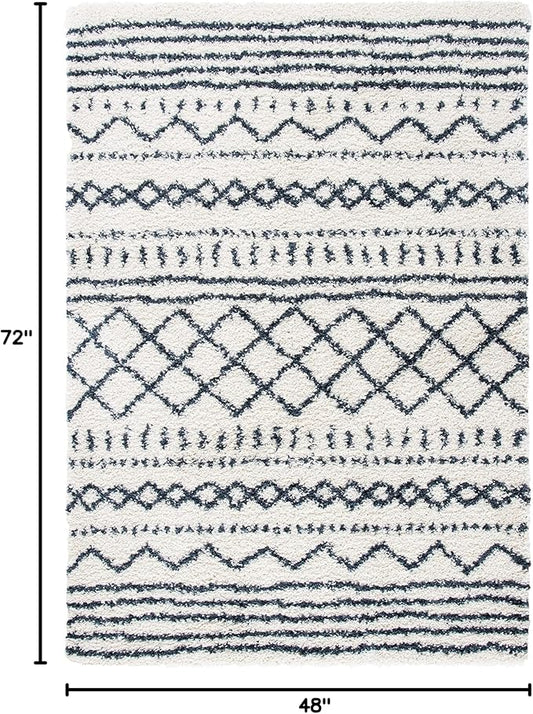 SAFAVIEH Arizona Shag Collection Accent Rug - 4' x 6', Ivory & Slate, Moroccan Design, Non-Shedding & Easy Care, 1.6-inch Thick Ideal for High Traffic Areas in Entryway, Living Room, Bedroom (ASG741M)