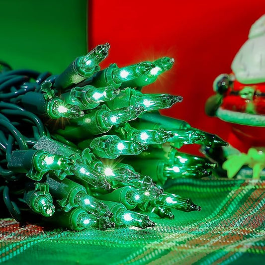 50-Count Green Christmas Tree Lights with Green Wire,13ft Incandescent Bulb Waterproof Fairy Lights，Plug in Mini String Lights for Holiday Decorations, Party, Xmas, Yard, Indoor & Outdoor