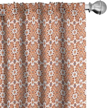 Ambesonne Scandinavian Window Curtains, Flower Like Motifs Folk Art in Tangerine Tones, Lightweight Decorative Panels Set of 2 with Rod Pocket, 56" x 84", Sienna Sky