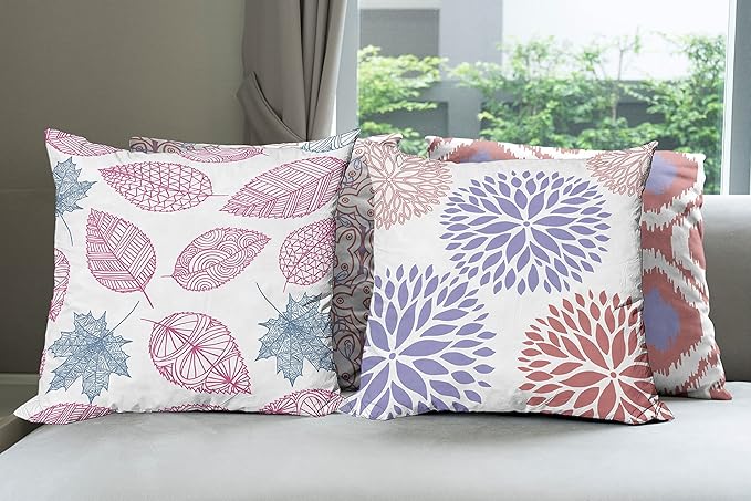 Ambesonne Vintage Throw Pillow Cushion Case Pack of 4, Bohemian Ornamental Leaves Dahlia Pattern Geometric Art Curlicue Motif, Modern Accent Double-Sided Digital Printing, 20", Lavender Pale Maroon