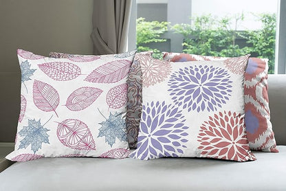 Ambesonne Vintage Throw Pillow Cushion Case Pack of 4, Bohemian Ornamental Leaves Dahlia Pattern Geometric Art Curlicue Motif, Modern Accent Double-Sided Digital Printing, 18", Lavender Pale Maroon