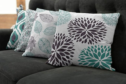 Ambesonne Vintage Throw Pillow Cushion Case Pack of 4, Bohemian Ornamental Leaves Dahlia Pattern Geometric Art Curlicue Motif, Modern Accent Double-Sided Digital Printing, 16", Teal Indigo and White