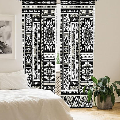Ambesonne Southwestern Window Curtains, Monochrome Colors Design with Zigzags Arrows and Cultural Motifs, Lightweight Decor 2-Panel Set with Rod Pocket, Pair of - 28" x 95", Charcoal Grey Pale Sepia