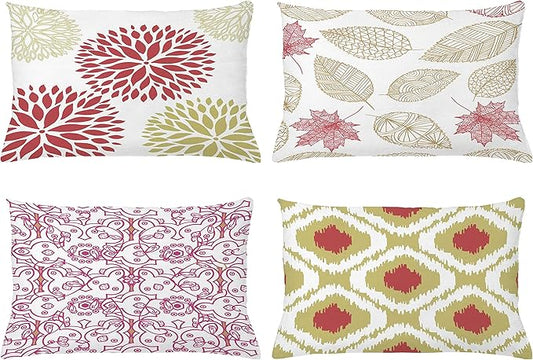 Ambesonne Vintage Throw Pillow CushiCase Pack 4, Bohemian Ornamental Leaves Dahlia Pattern Geometric Art Curlicue Motif, Modern Accent Double-Sided Digital Printing, 20" x 12", Dark Pink and Camel