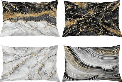 Ambesonne Marble Print Throw Pillow Cushion Case Pack of 4, Obsidian Ornaments Natural Stone Stains Veins Golden Yellow Tone, Modern Accent Double-Sided Printing, 20" x 12", Charcoal Grey Coconut