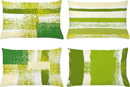 Ambesonne Grunge Throw Pillow CushiCase Pack 4, Abstract Design Simplistic Minimal Stripes Brushstrokes Contemporary, Modern Accent Double-Sided Digital Printing, 20" x 12", Lime Green Cream and White